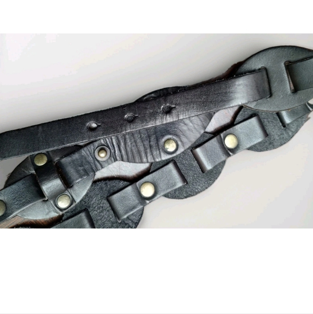 Gap Black Leather Retro Style Link Belt With Looped & Stud Closure - Picture 6 of 7